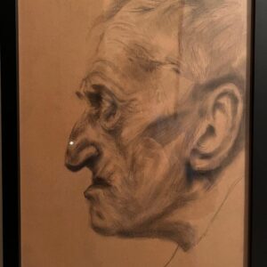 Pencil drawing on toned paper by SOME, titled “Mentre il tempo passa” (2020). A3 portrait study exploring aging, time, and human fragility through delicate tonal shading.