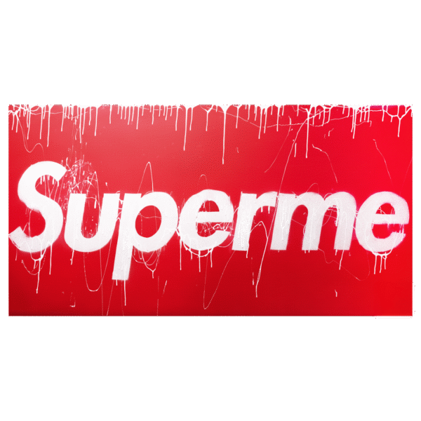Supreme logo reinterpretation dripping with white paint on red background — street art canvas by SOME®, titled SUPERMΕ (2024).